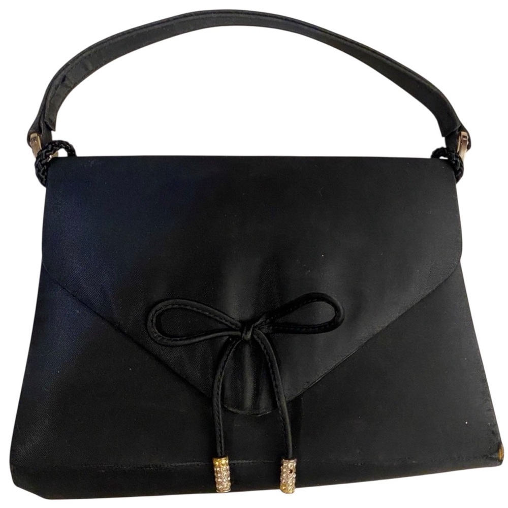 INDEED Black Satin Mini Bag w/Bow & Rhinestone Beading, Vintage. GUC - Picture 2 of 13